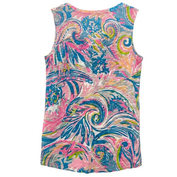 Lilly Pulitzer V-Neck Cotton Sleeveless Tank Top, XXS,‎ Pastel Tropical ALTERED - Picture 6 of 10